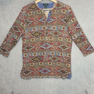 VTG Southwestern LRL  Ralph Lauren Henley Aztec Top Womens Sz 1X Western (fitted
